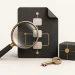 A workflow document beside a magnifying glass, key and software parcel.