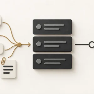 Feedback bubbles connect to backlog cards, with a source document and branching decision symbol.