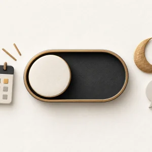 An off-position toggle with a calendar, moon and speech bubble on a warm white background.