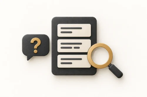 A charcoal backlog board beside a magnifying glass and question bubble.