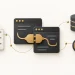 Two charcoal application windows linked by a gold plug, alongside specification, database and inspection symbols.