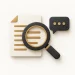 A charcoal magnifying glass over a source document beside a speech bubble.