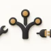 A charcoal branching route beside a spanner and a joined plug and socket.